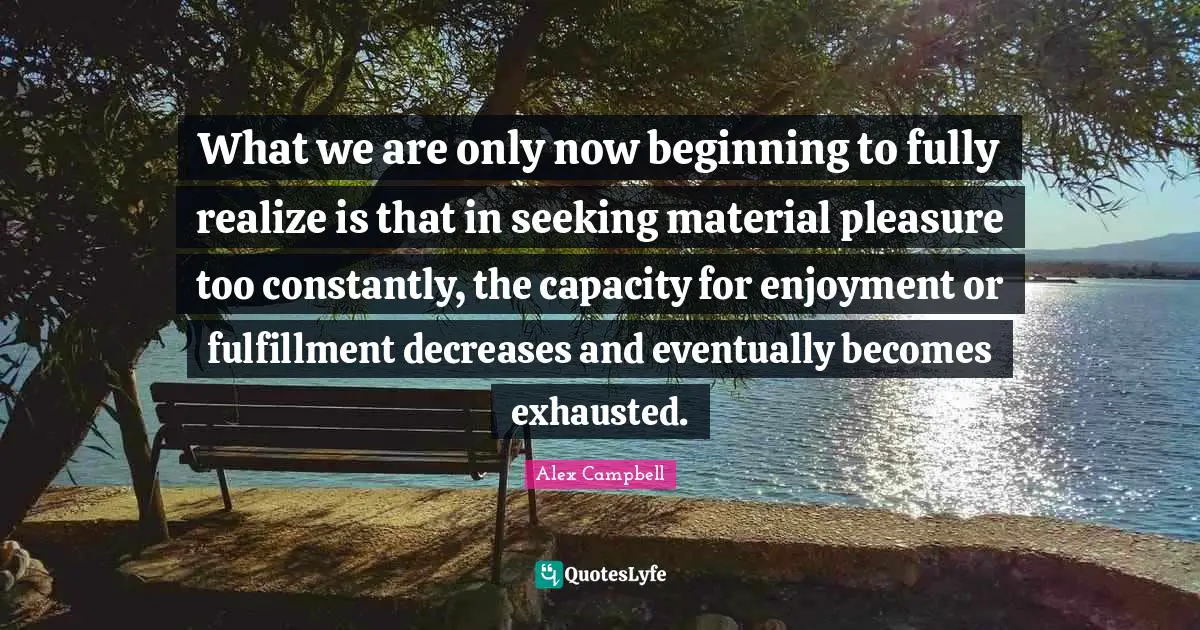 What we are only now beginning to fully realize is that in seeking material pleasure too constantly, the capacity for enjoyment or fulfillment decreases and eventually becomes exhausted.