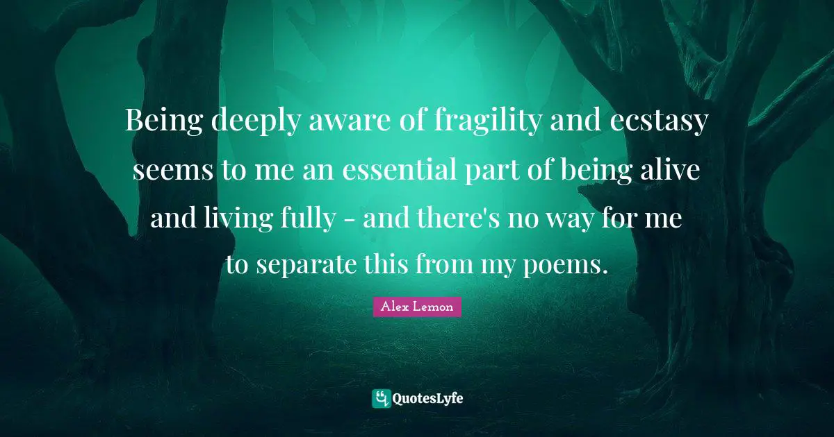 Being deeply aware of fragility and ecstasy seems to me an essential part of being alive and living fully - and there's no way for me to separate this from my poems.
