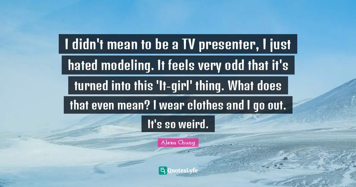 I didn't mean to be a TV presenter, I just hated modeling. It feels very odd that it's turned into this 'It-girl' thing. What does that even mean? I wear clothes and I go out. It's so weird.