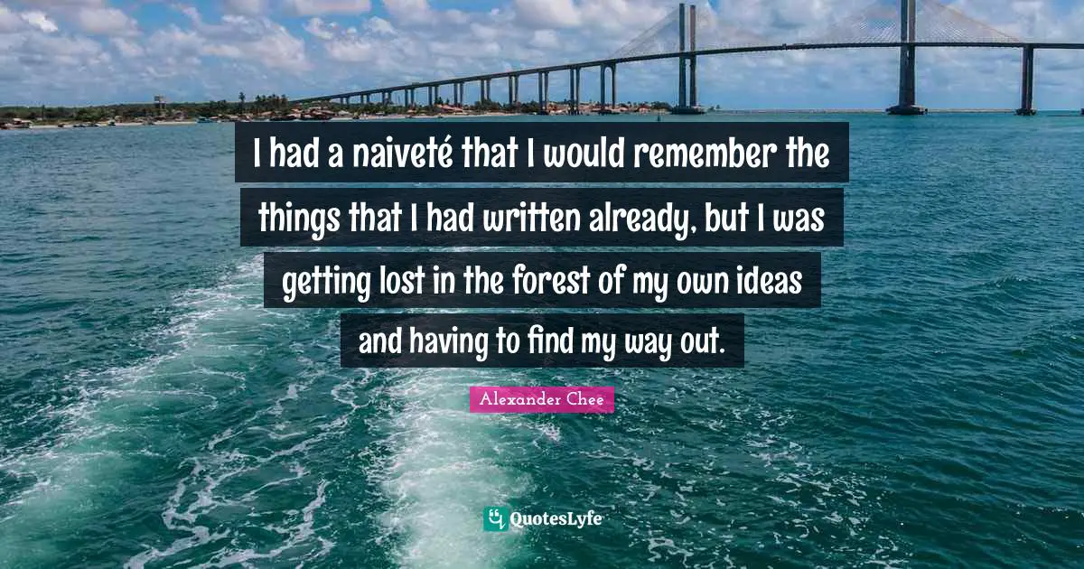 I had a naiveté that I would remember the things that I had written already, but I was getting lost in the forest of my own ideas and having to find my way out.