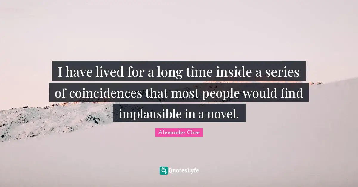 I have lived for a long time inside a series of coincidences that most people would find implausible in a novel.