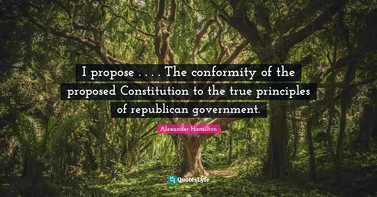 I propose . . . . The conformity of the proposed Constitution to the true principles of republican government.