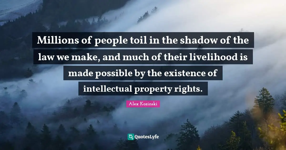 Millions of people toil in the shadow of the law we make, and much of their livelihood is made possible by the existence of intellectual property rights.