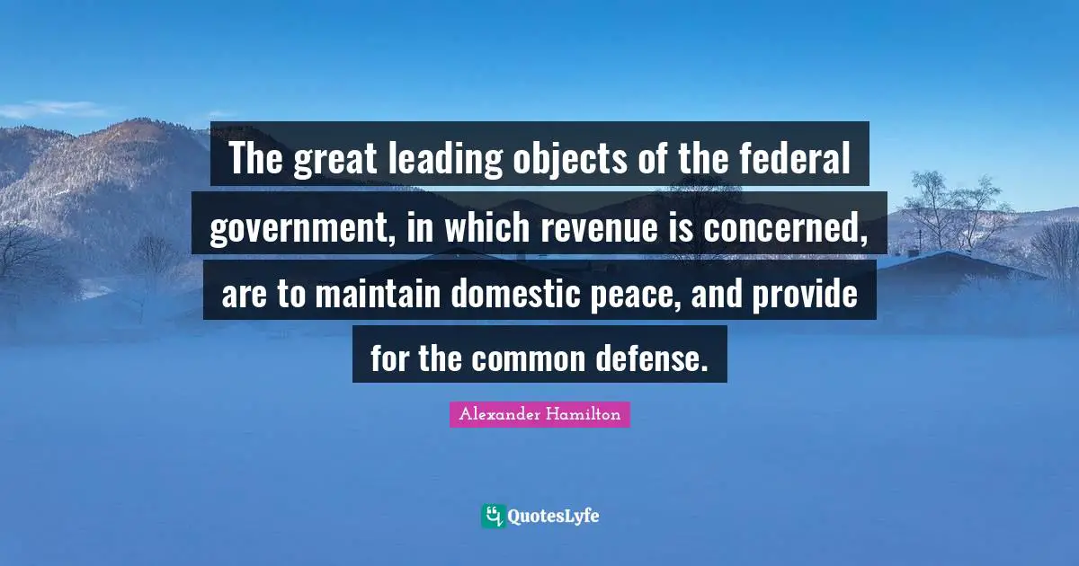 The great leading objects of the federal government, in which revenue is concerned, are to maintain domestic peace, and provide for the common defense.
