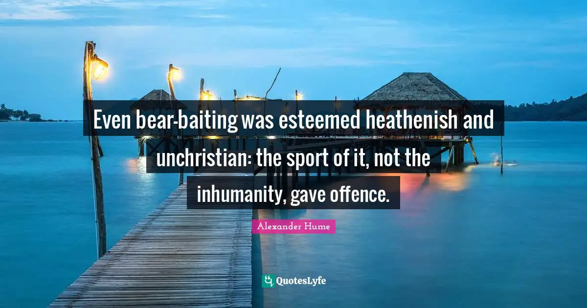 Even bear-baiting was esteemed heathenish and unchristian: the sport of it, not the inhumanity, gave offence.