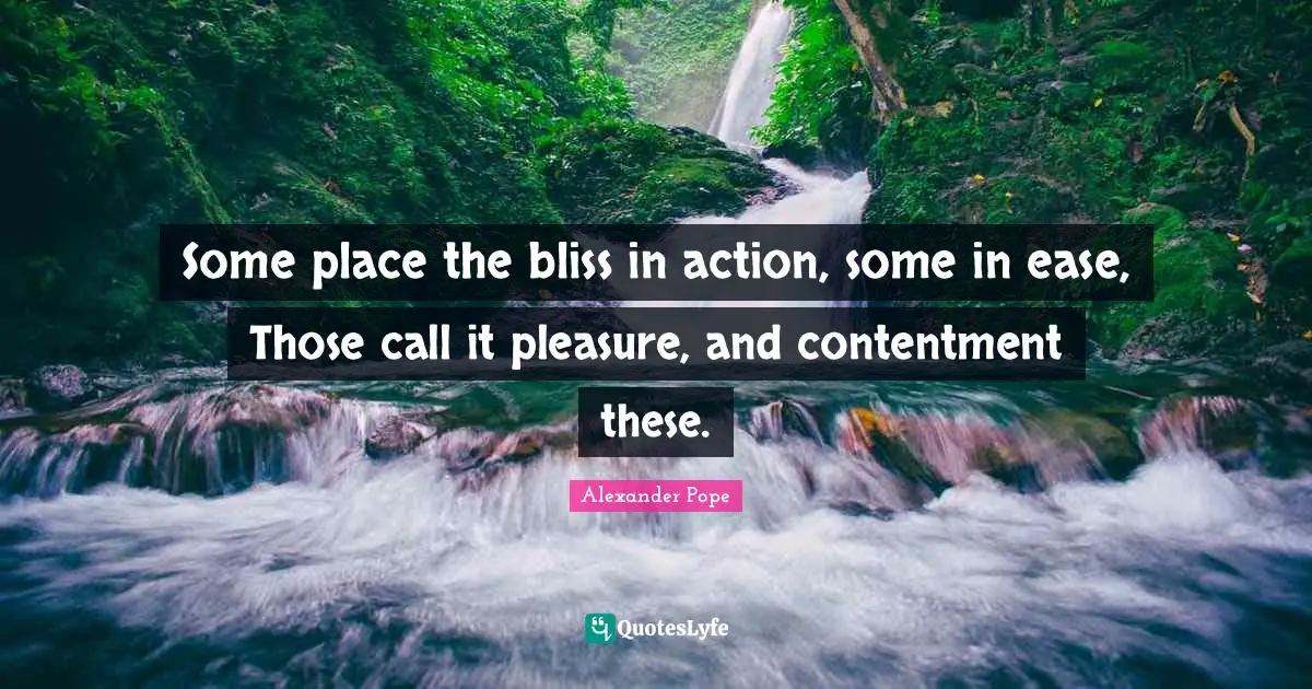Some place the bliss in action, some in ease, Those call it pleasure, and contentment these.
