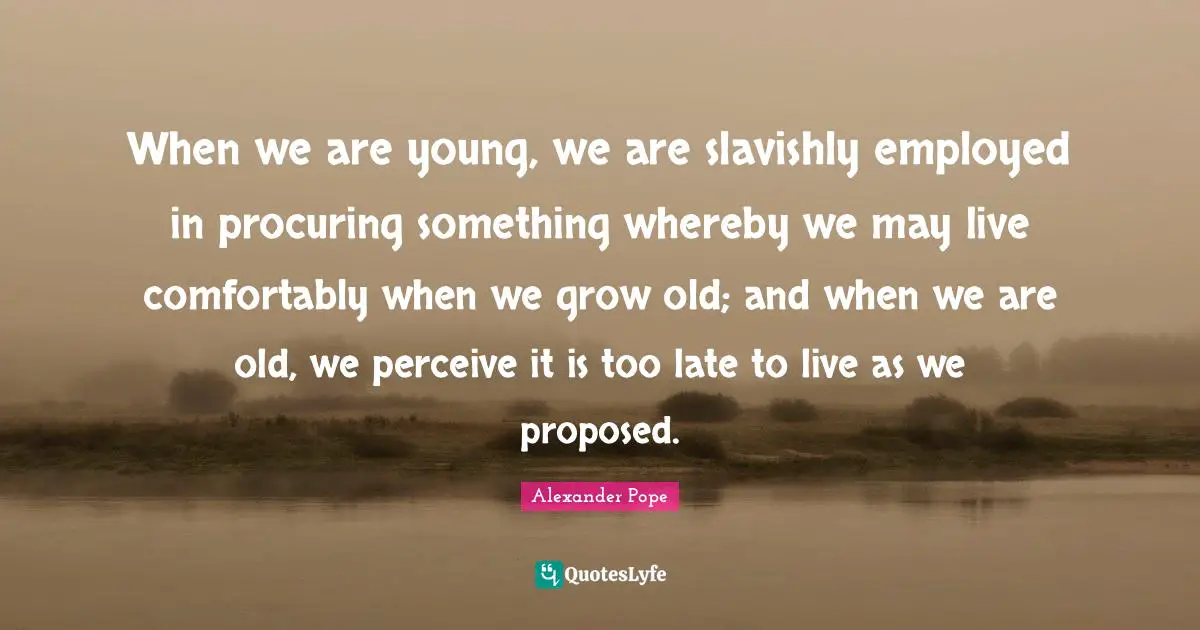 When we are young, we are slavishly employed in procuring something whereby we may live comfortably when we grow old; and when we are old, we perceive it is too late to live as we proposed.