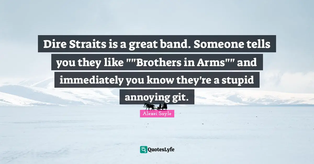 Dire Straits is a great band. Someone tells you they like ""Brothers in Arms"" and immediately you know they're a stupid annoying git.