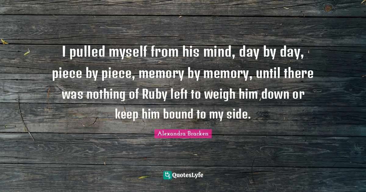 I pulled myself from his mind, day by day, piece by piece, memory by memory, until there was nothing of Ruby left to weigh him down or keep him bound to my side.