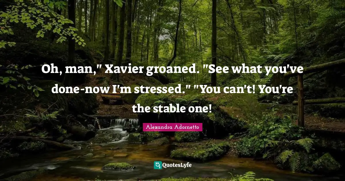 Oh, man," Xavier groaned. "See what you've done-now I'm stressed." "You can't! You're the stable one!