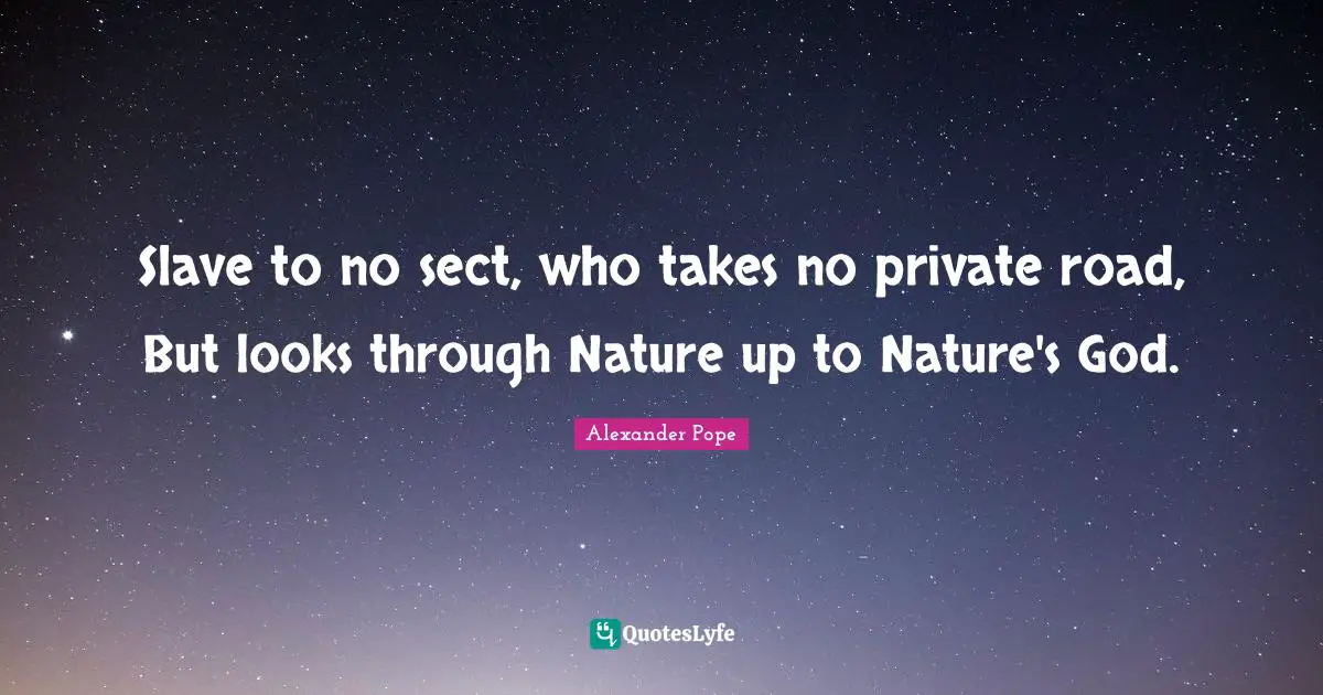 Slave to no sect, who takes no private road, But looks through Nature up to Nature's God.
