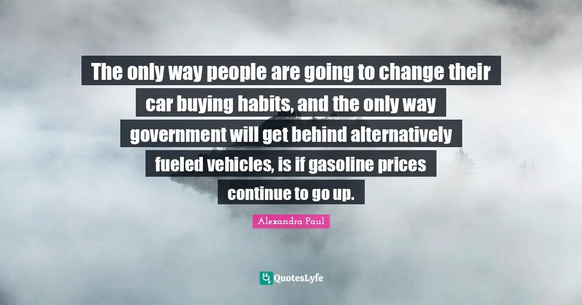 The only way people are going to change their car buying habits, and the only way government will get behind alternatively fueled vehicles, is if gasoline prices continue to go up.