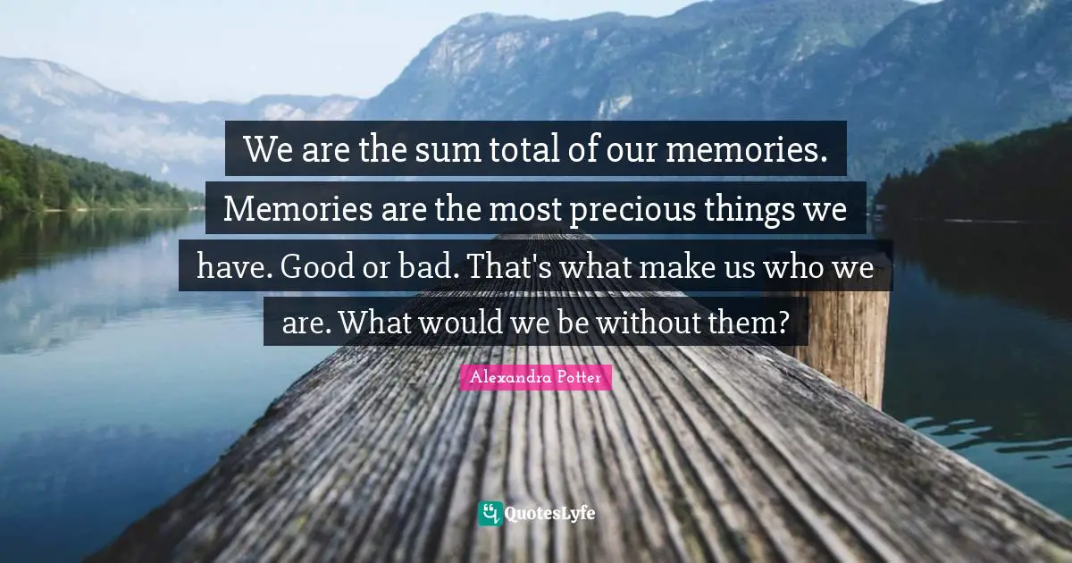 We are the sum total of our memories. Memories are the most precious things we have. Good or bad. That's what make us who we are. What would we be without them?