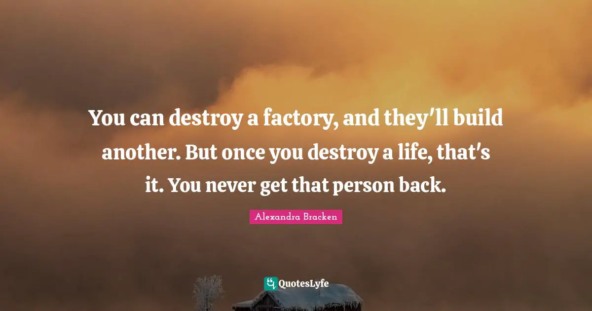 You can destroy a factory, and they'll build another. But once you destroy a life, that's it. You never get that person back.