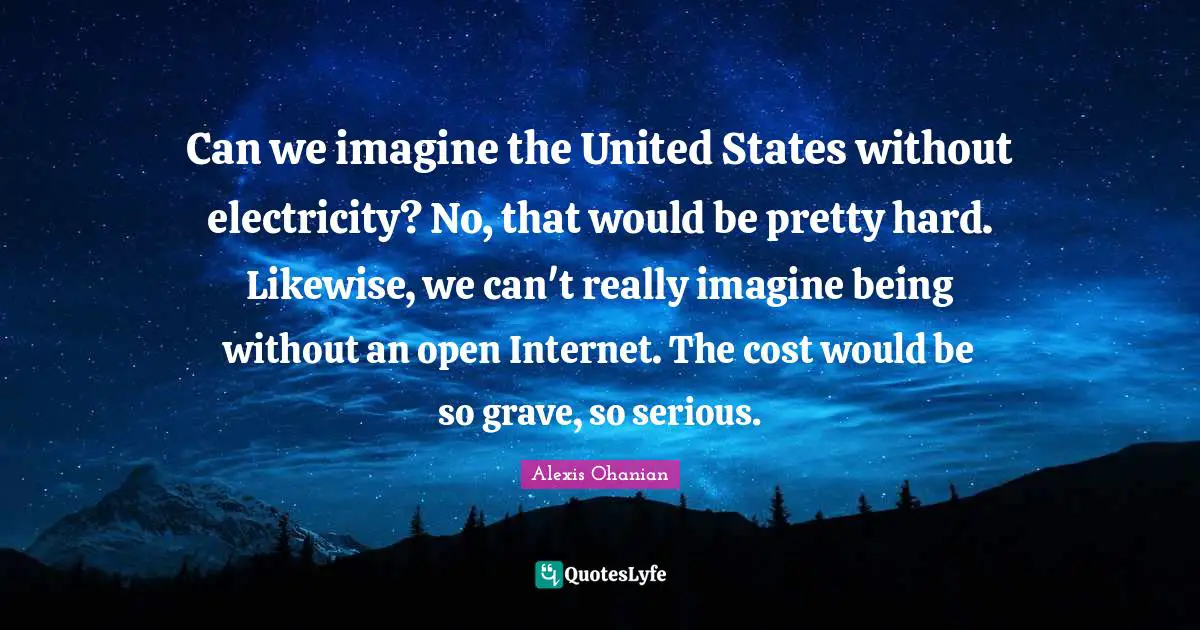 Can we imagine the United States without electricity? No, that would be pretty hard. Likewise, we can't really imagine being without an open Internet. The cost would be so grave, so serious.