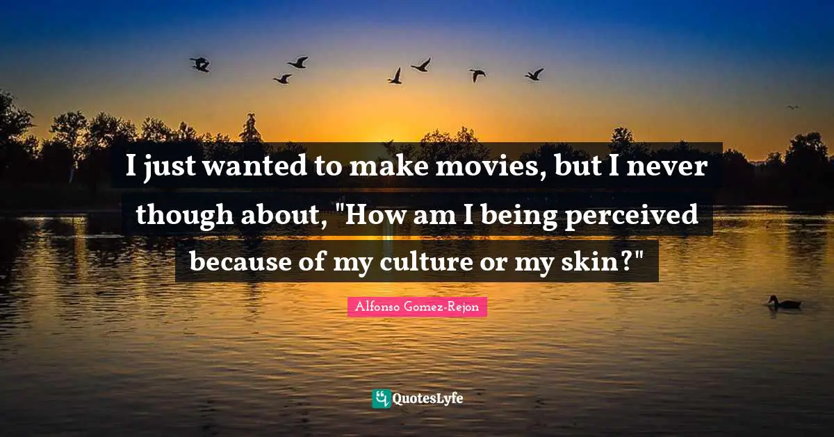 I just wanted to make movies, but I never though about, "How am I being perceived because of my culture or my skin?"