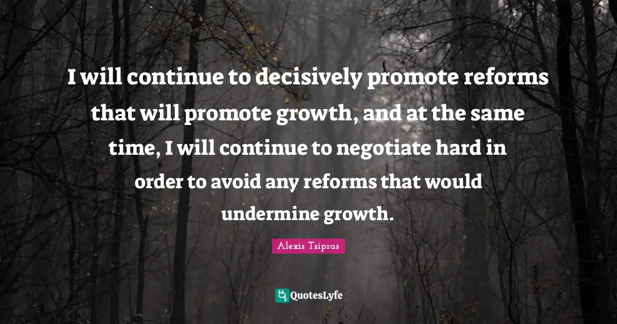 I will continue to decisively promote reforms that will promote growth, and at the same time, I will continue to negotiate hard in order to avoid any reforms that would undermine growth.