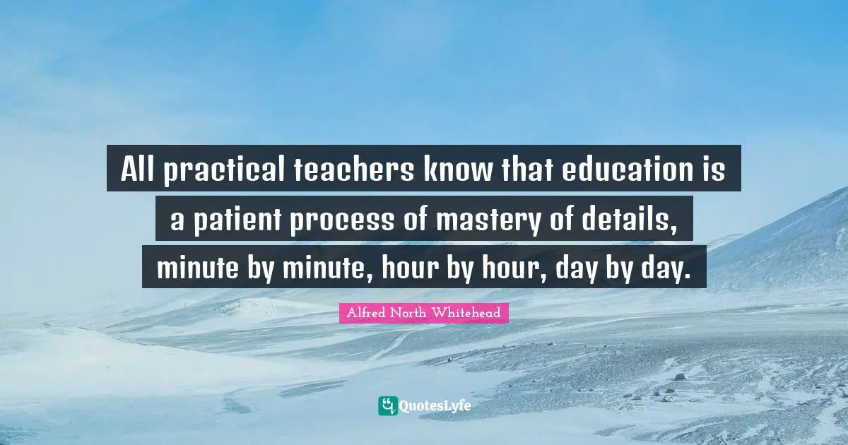 All practical teachers know that education is a patient process of mastery of details, minute by minute, hour by hour, day by day.