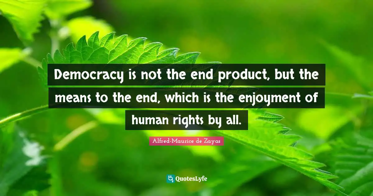 Democracy is not the end product, but the means to the end, which is the enjoyment of human rights by all.
