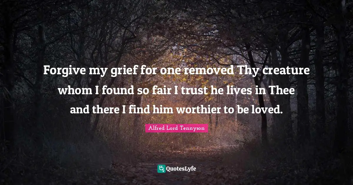 Forgive my grief for one removed Thy creature whom I found so fair I trust he lives in Thee and there I find him worthier to be loved.