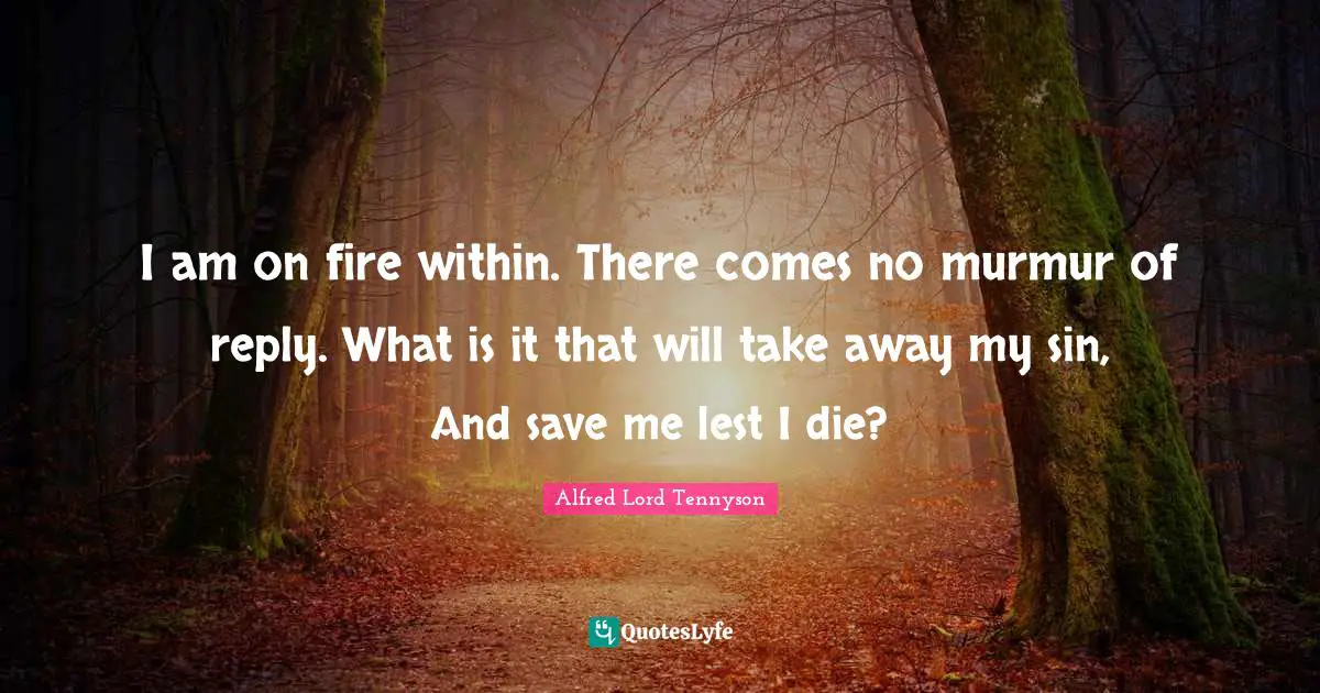 I am on fire within. There comes no murmur of reply. What is it that will take away my sin, And save me lest I die?