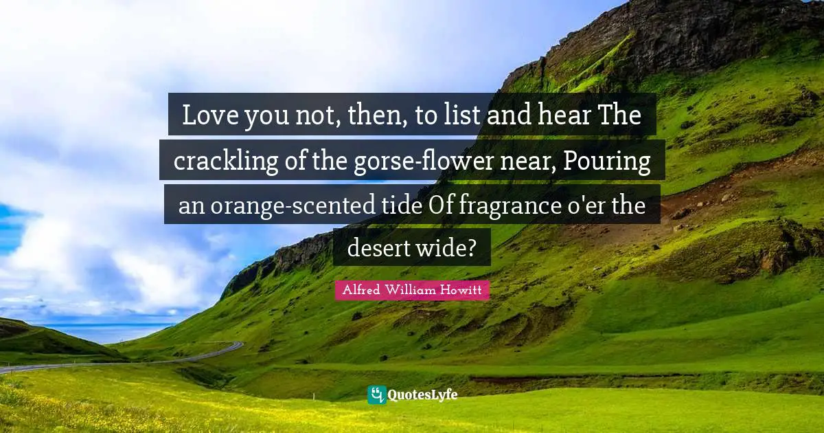 Love you not, then, to list and hear The crackling of the gorse-flower near, Pouring an orange-scented tide Of fragrance o'er the desert wide?