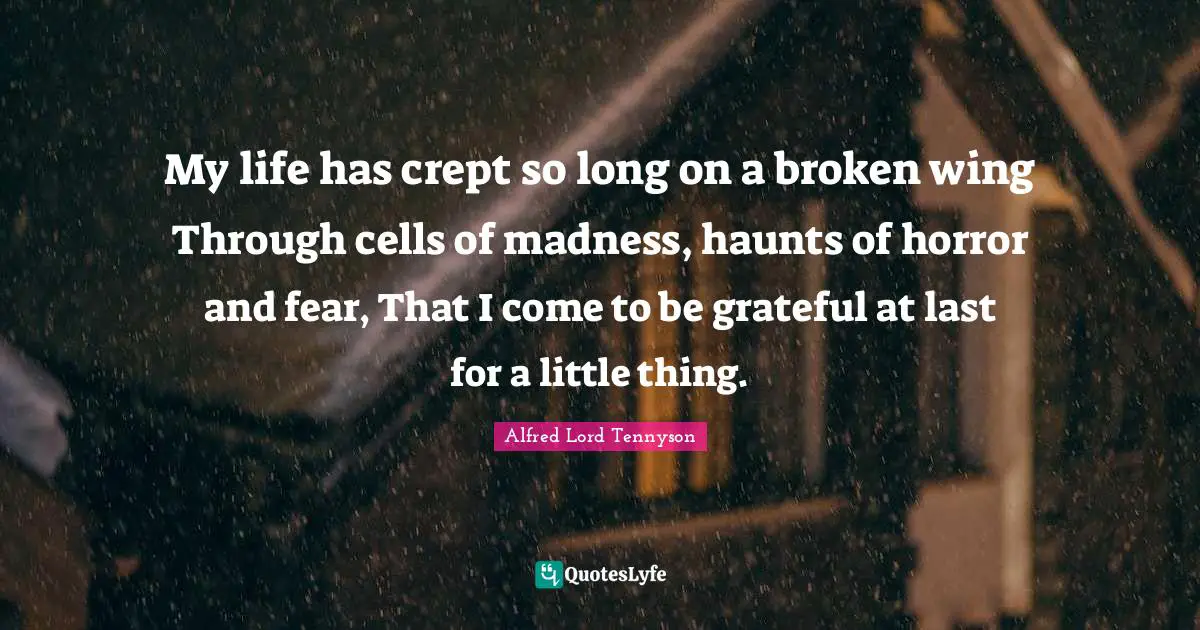 My life has crept so long on a broken wing Through cells of madness, haunts of horror and fear, That I come to be grateful at last for a little thing.