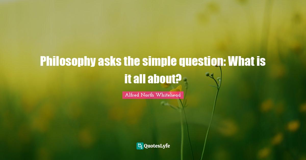 Philosophy asks the simple question: What is it all about?