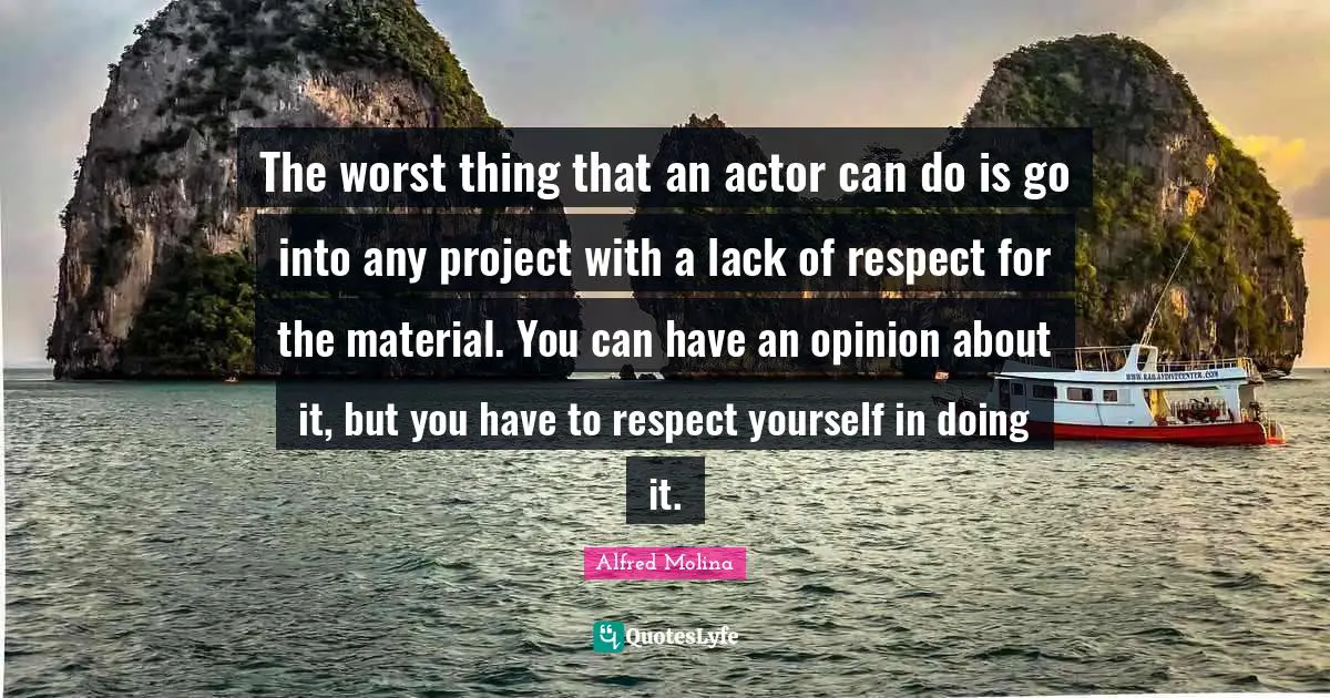 The worst thing that an actor can do is go into any project with a lack of respect for the material. You can have an opinion about it, but you have to respect yourself in doing it.
