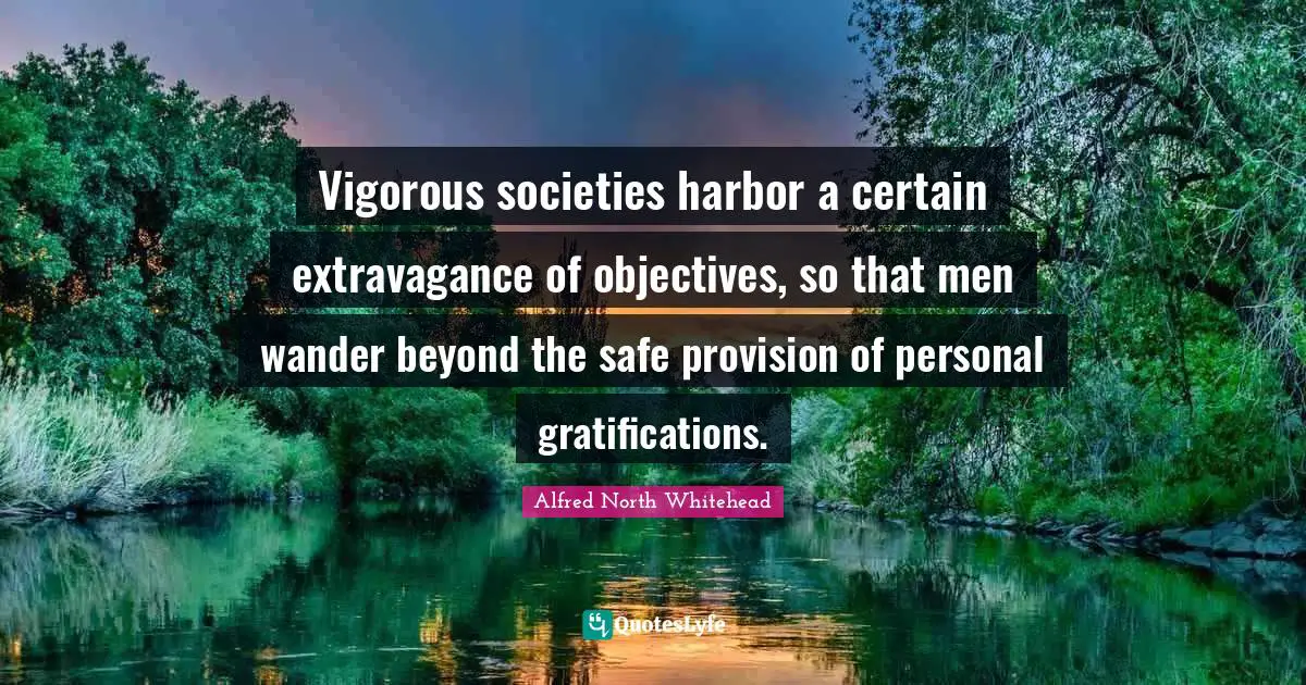 Vigorous societies harbor a certain extravagance of objectives, so that men wander beyond the safe provision of personal gratifications.