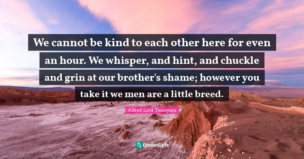 We cannot be kind to each other here for even an hour. We whisper, and hint, and chuckle and grin at our brother's shame; however you take it we men are a little breed.