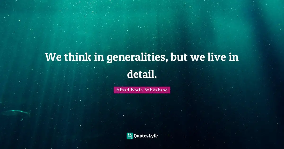 We think in generalities, but we live in detail.