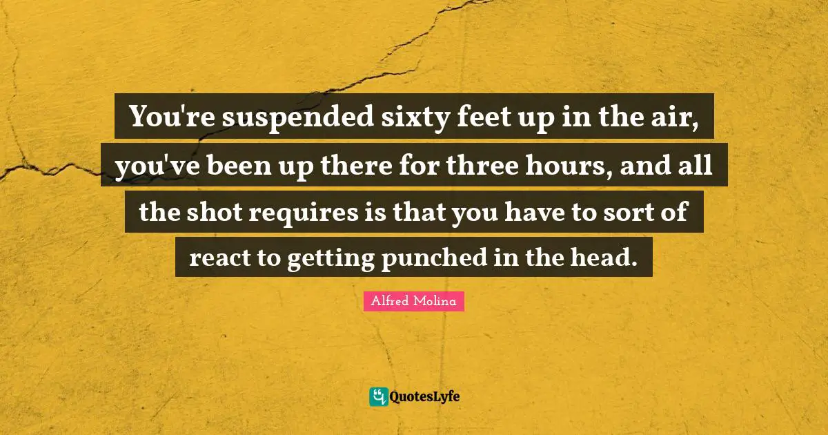 You're suspended sixty feet up in the air, you've been up there for three hours, and all the shot requires is that you have to sort of react to getting punched in the head.