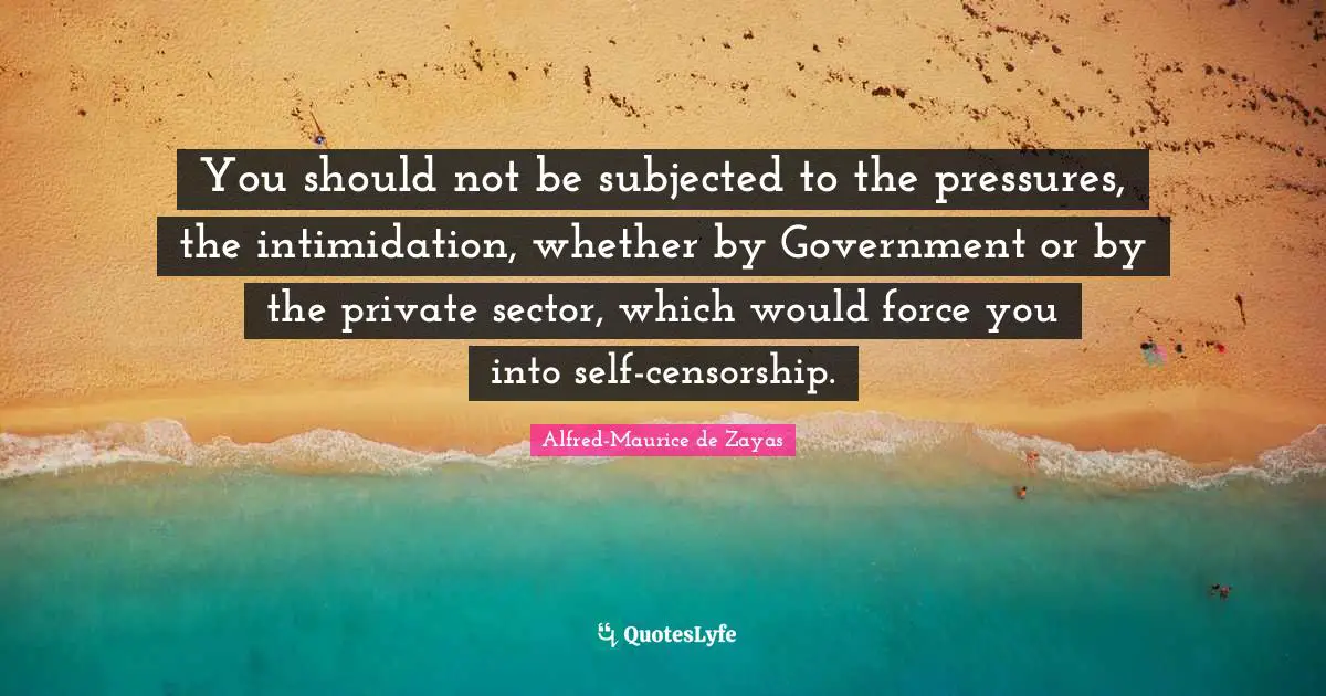 You should not be subjected to the pressures, the intimidation, whether by Government or by the private sector, which would force you into self-censorship.