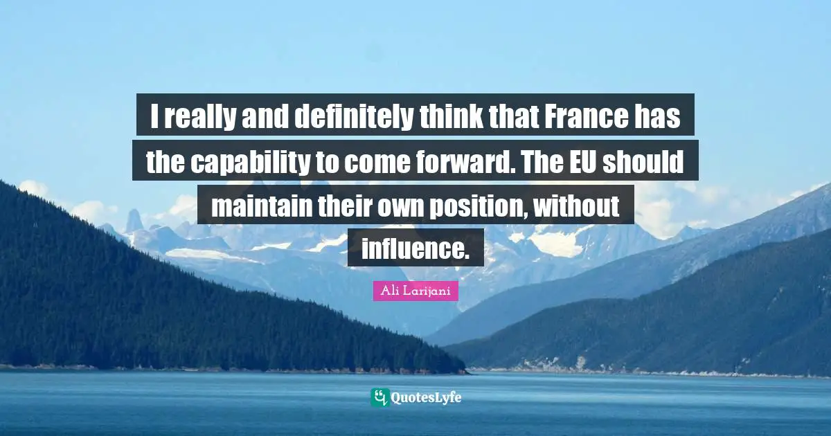 I really and definitely think that France has the capability to come forward. The EU should maintain their own position, without influence.