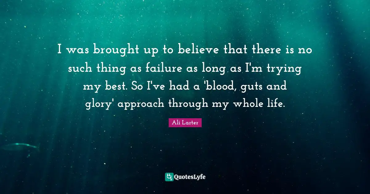 I was brought up to believe that there is no such thing as failure as long as I'm trying my best. So I've had a 'blood, guts and glory' approach through my whole life.