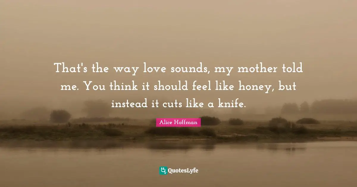 That's the way love sounds, my mother told me. You think it should feel like honey, but instead it cuts like a knife.