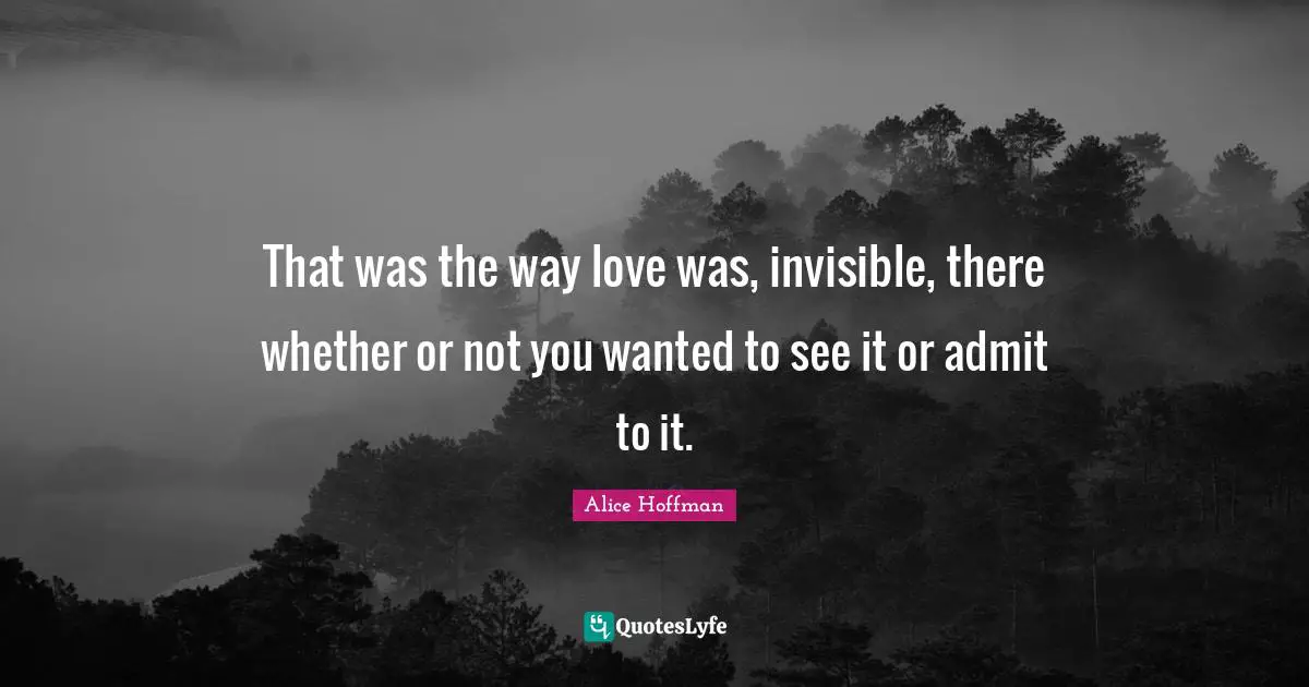 That was the way love was, invisible, there whether or not you wanted to see it or admit to it.