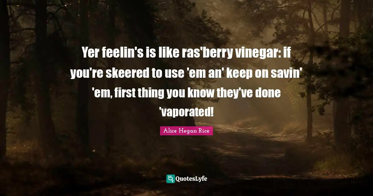 Yer feelin's is like ras'berry vinegar: if you're skeered to use 'em an' keep on savin' 'em, first thing you know they've done 'vaporated!
