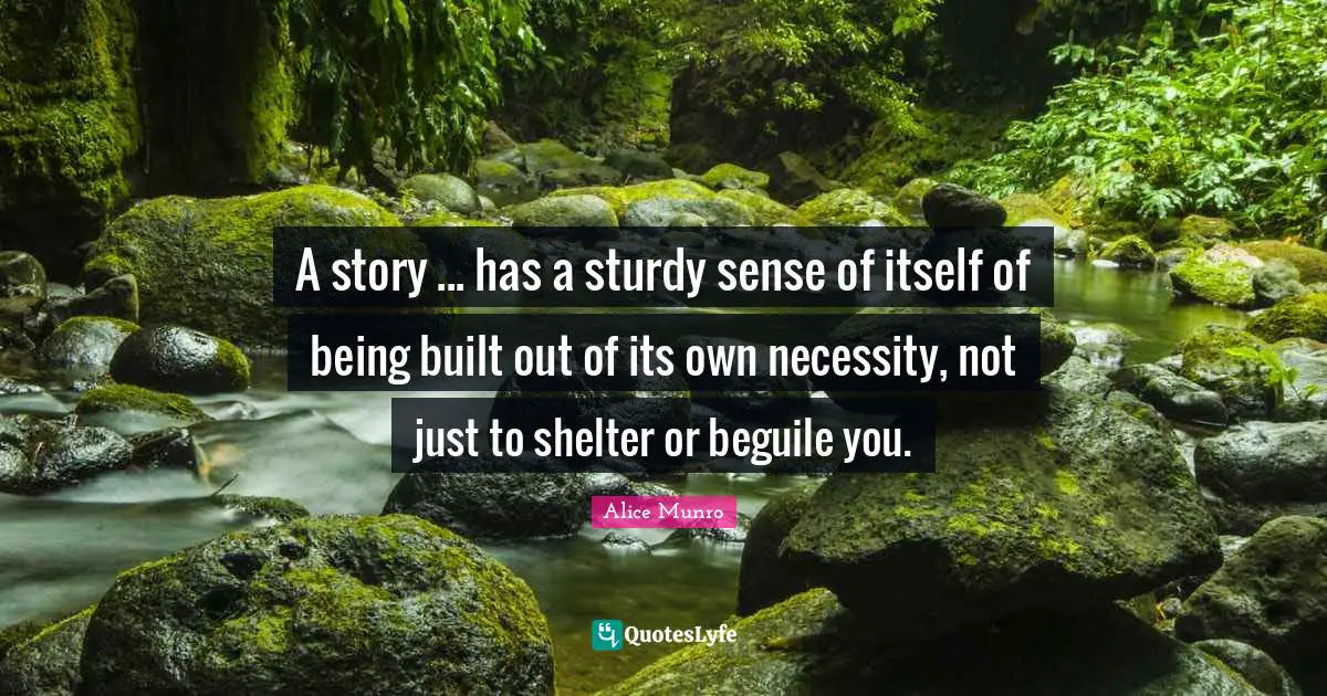 A story ... has a sturdy sense of itself of being built out of its own necessity, not just to shelter or beguile you.