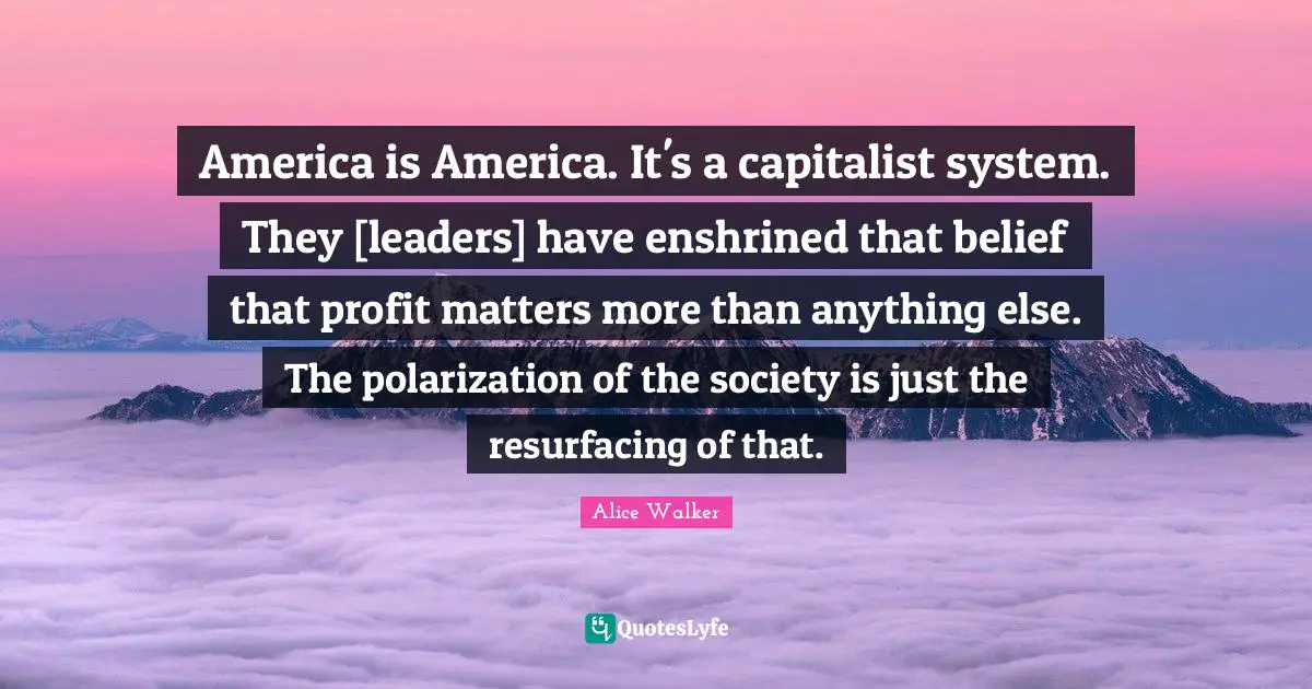 Polarization Quotes: "America is America. It's a capitalist system. They [leaders] have enshrined that belief that profit matters more than anything else. The polarization of the society is just the resurfacing of that."