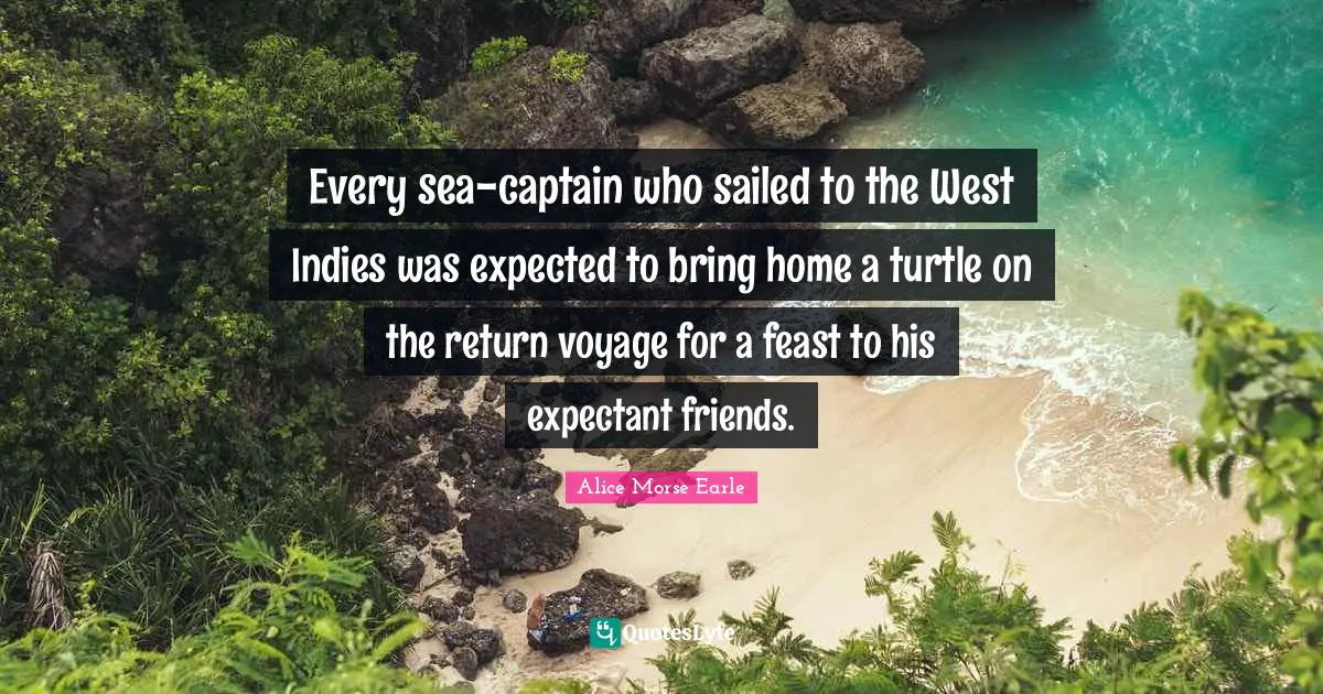 Alice Morse Earle Quotes: "Every sea-captain who sailed to the West Indies was expected to bring home a turtle on the return voyage for a feast to his expectant friends."