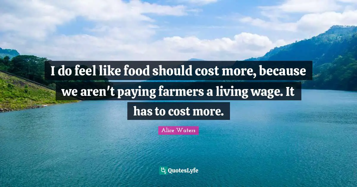 Alice Waters Quotes: "I do feel like food should cost more, because we aren't paying farmers a living wage. It has to cost more."