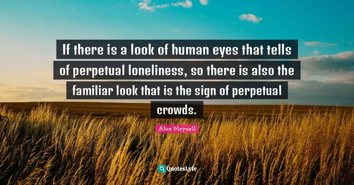If there is a look of human eyes that tells of perpetual loneliness, so there is also the familiar look that is the sign of perpetual crowds.