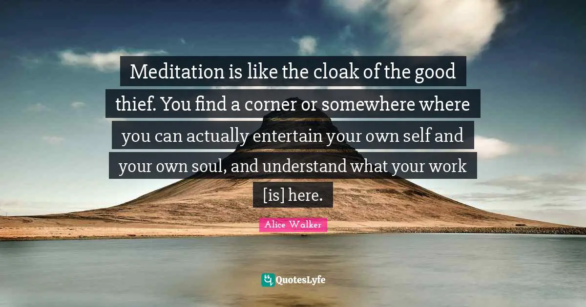 Meditation is like the cloak of the good thief. You find a corner or somewhere where you can actually entertain your own self and your own soul, and understand what your work [is] here.