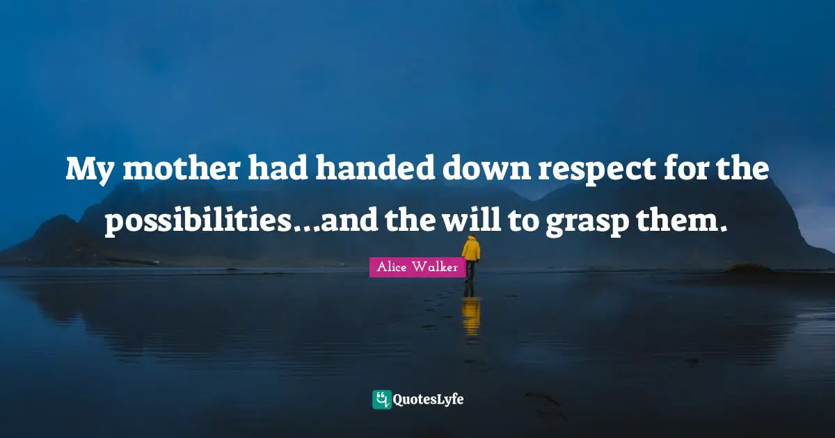My mother had handed down respect for the possibilities...and the will to grasp them.