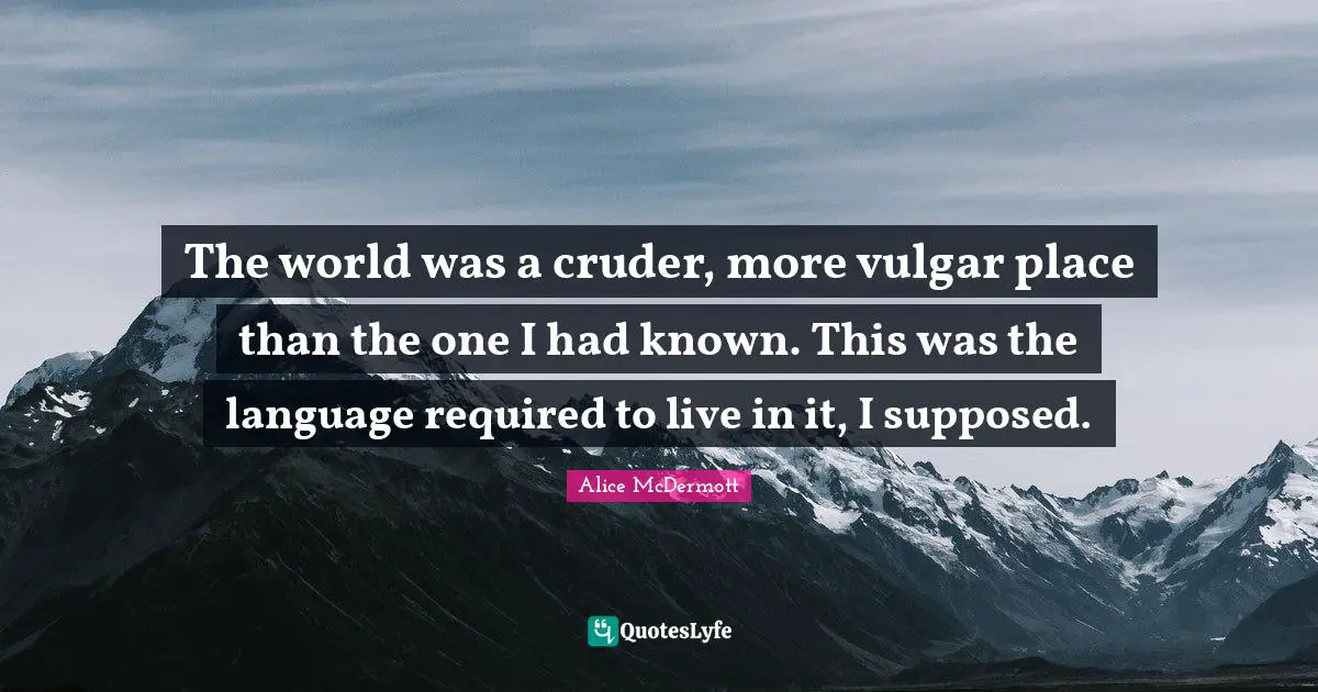 The world was a cruder, more vulgar place than the one I had known. This was the language required to live in it, I supposed.