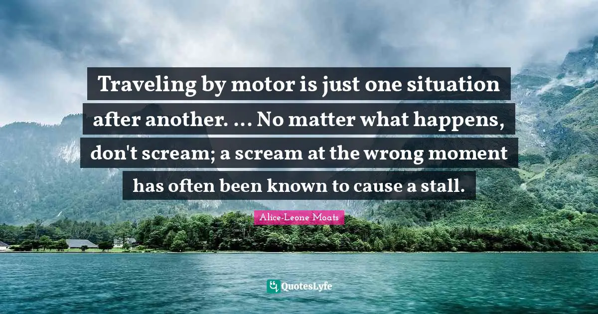 Traveling by motor is just one situation after another. ... No matter what happens, don't scream; a scream at the wrong moment has often been known to cause a stall.