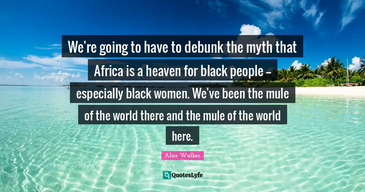 We're going to have to debunk the myth that Africa is a heaven for black people -- especially black women. We've been the mule of the world there and the mule of the world here.
