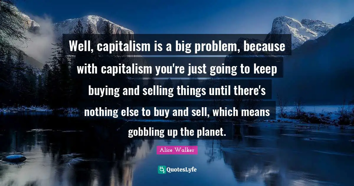 Well, capitalism is a big problem, because with capitalism you're just going to keep buying and selling things until there's nothing else to buy and sell, which means gobbling up the planet.